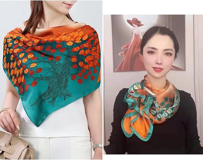 K-Elewon Large Square Scarf 43" Silk Scarf Fashion Scarves Silk Feeling Hair Wrapping Scarfs Night Sleeping Headscarf