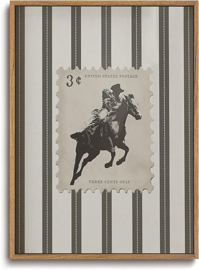 ZZLWBKGL Western Wall Decor Cowboy Canvas Art Bronco Framed Wall Art | Vintage Artwork Retro West Stamp Paintings Mid Century Bucking Aesthetic for Living Room Bedroom