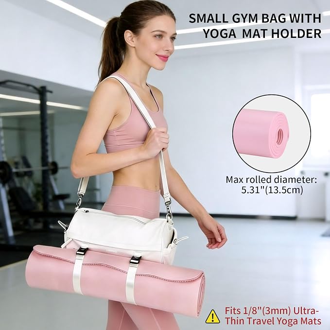 Small Gym Bag for Women Men, 15L Sports Workout Bag with Wet Pocket and Yoga Mat Holder, Lightweight & Water-Resistant Mini Travel Duffle Bag (Beige)