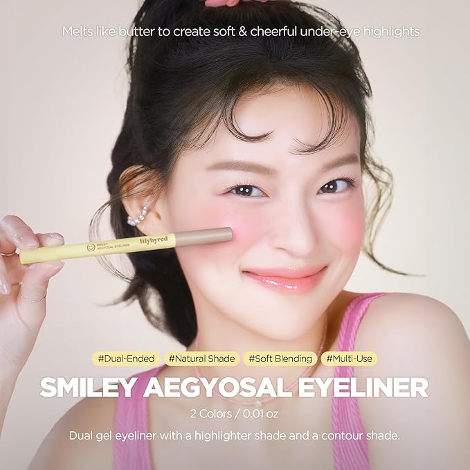 lilybyred Smiley Aegyosal Eyeliner | Korean Aegyosal Highlighter & Contour Pencil, 3-in-1 Multi-Use for Under-Eye, Brows & Lips, 3mm Round & 2mm Flat Tips, Air-Fit Formula, 0.011 oz. (02 Wink Wink)