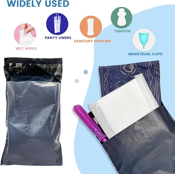 Sanitary Napkin Disposal Bags, Feminine Personal Disposable Bags, 200 pcs Grey, Self Seal, Opaque, for Disposal of Tampons, Sanitary Pads and Liners