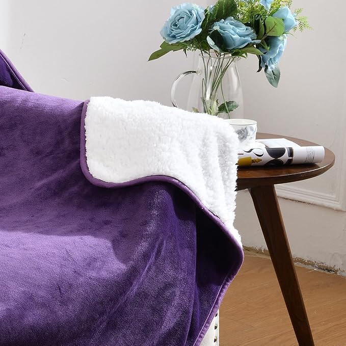 Soft Waterproof Blanket for Bed Couch Sofa, Dark Purple, 30x40inches | Liquid Pee Proof Pet Blanket for Dog Puppy Cat, Reversible Sherpa Fleece Blanket for Couch Cover, Furniture Protector