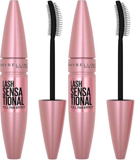Maybelline Lash Sensational Mascara, Lengthening and Volumizing | Very Black | Washable | Full Fan Effect | Pack of 2
