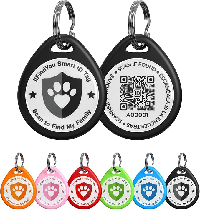 QR Code Dog Tags Personalized for Pets, Real-time Alerts, Black