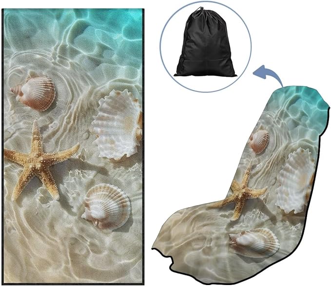 INSTANTARTS Beach Starfish Car Seat Towel Covers Yoga Towel Car Seat Cover Swimming SUV/Truck Seat