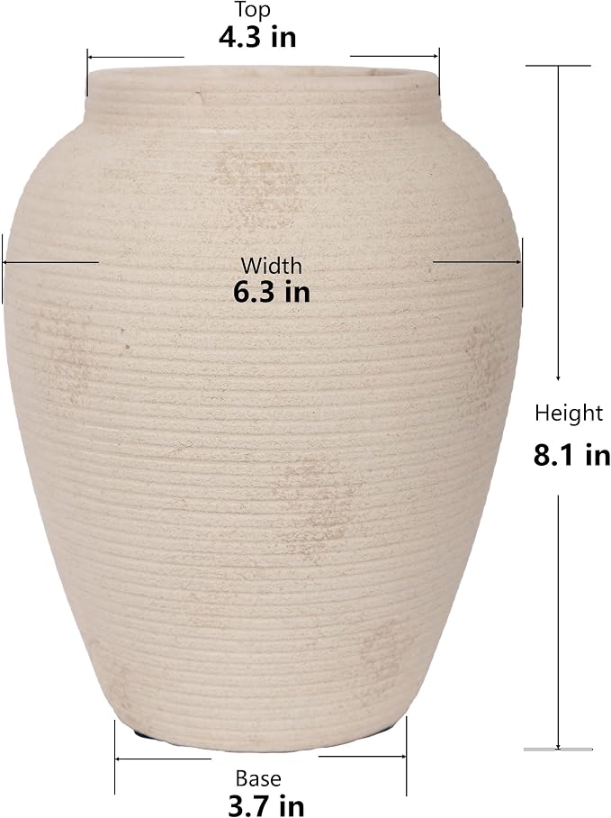 8.1" Terracotta Vase, Small Ceramic Vase for Decor | Small vase with pottery shape; textured ceramic vase, watertight for flowers, pampas grass, shelves, mantels and tables