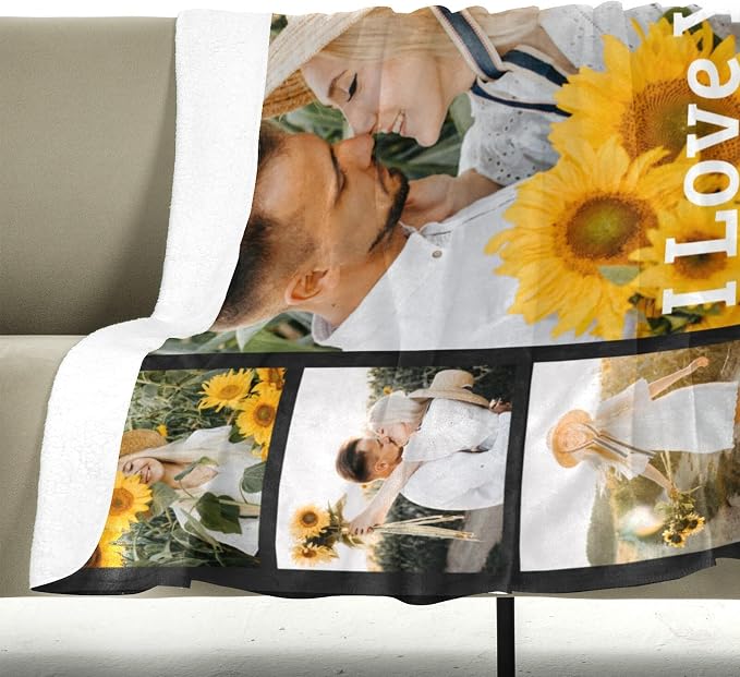 inkArts Custom Blanket with Photo, Personalized Blanket, Customized Photo Blankets, Customizable Picture Blankets, Personalized Anniversary Couple Gifts for Women Men Her Him Girlfriend Boyfriend