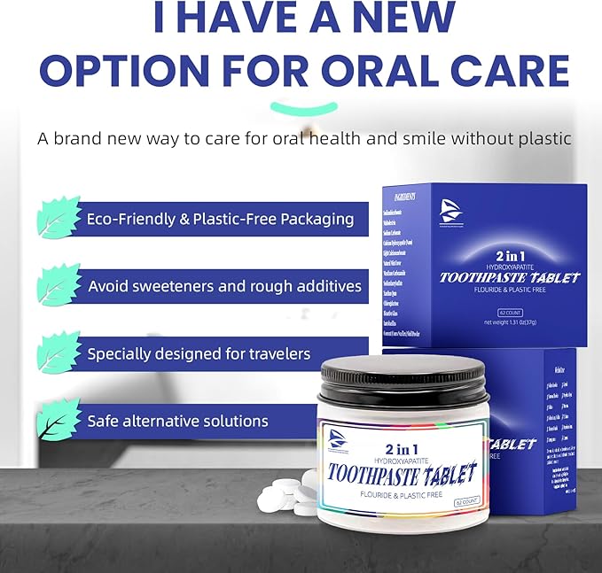 Toothpaste Tablets, Hydroxyapatite Chewable Toothpaste Tablets, Travel Mouthwash for Deep Cleaning, Fresh Breath, Enamel-Safe, Fluoride & Plastic Free (1)