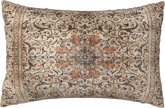Silk Esfahan Persian Carpet Print Pillow Covers Decorative Lumbar Throw Pillowcase 12x20 Inch Couch Cushion Cover for Home Decor Living Room Bedroom College Dorm Bed Car Sofa