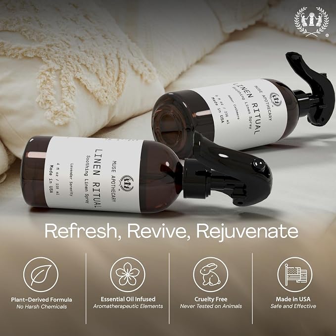 Muse Apothecary Linen Ritual - Aromatic, Soothing, and Relaxing Linen Spray for Bedding, Laundry and Fabric Spray Freshener - Infused with Aromatherapy Essential Oils - Lavender Serenity