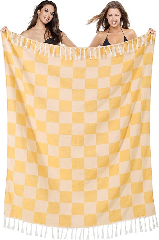 Antfuny Turkish Beach Towels Queen Quilt Blanket Thin Lightweight Cooling Large L Size Yellow Blanket for Summer Ice Cold Bedspread Linen Bed Sheet Hot Sleeper Items Breathable Comforter