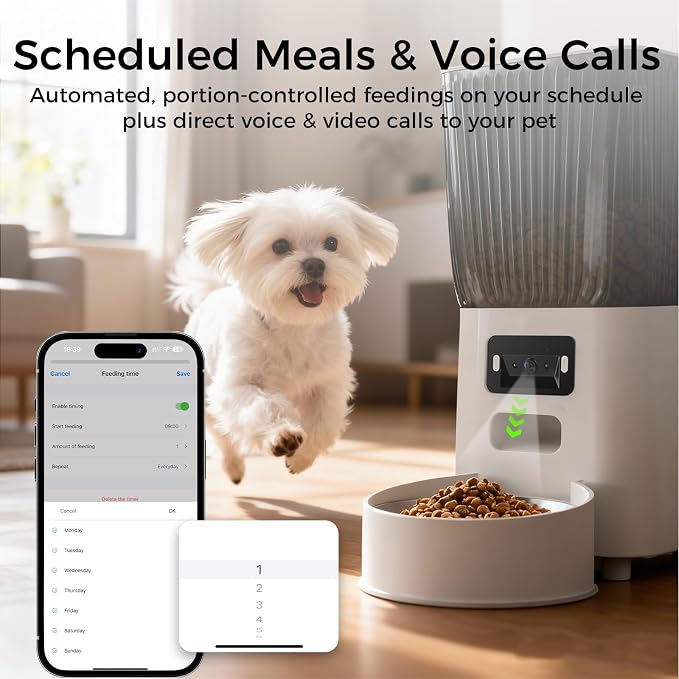 Automatic Cat Feeder with Wide-Angle Camera, 5L (Single-Bowl pro) | Auto Dog Food Dispenser , App Control, 1080P Night Vision,Motion Detection, Two-Way Audio, Large Hopper, Feeding Timer