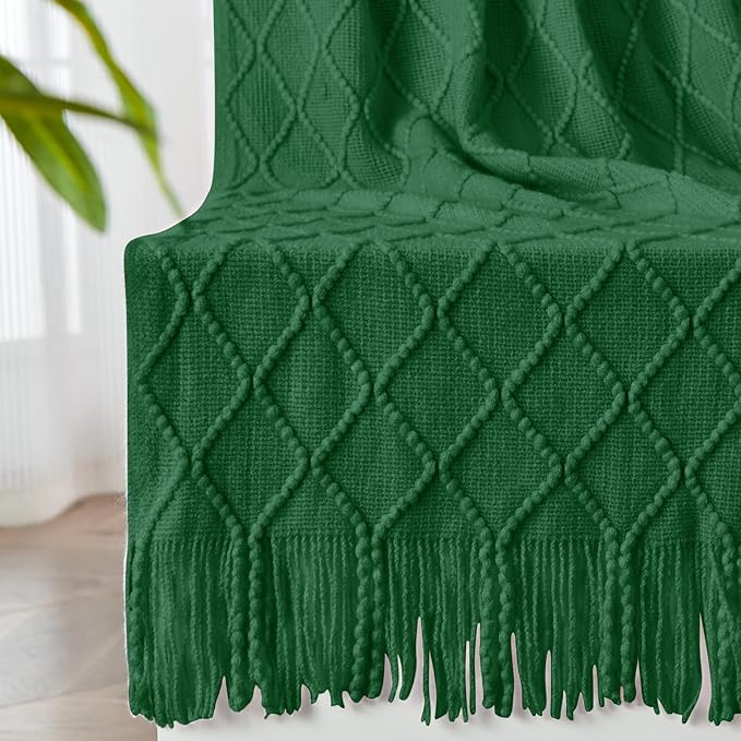 inhand Sand Gold Green Knitted Throw Blanket for Couch and Bed, 50"x60" | Soft Living Room Home Decor Knitted Blanket with Tassel, Outdoor Lightweight Breathable , Farmhouse Warm Woven Decorative
