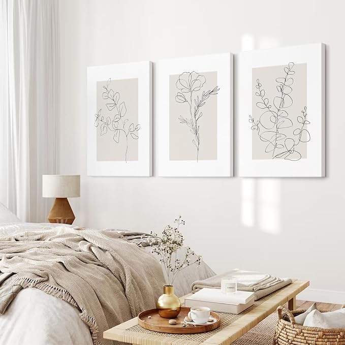 Youillne Neutral Botanical Prints Wall Art Flower Minimalist Canvas Wall Decor Vintage Line Wall Art Floral Plant Painting Pictures Beige Boho Artwork Farmhouse Poster for Bedroom 24x36 Inch Set of 3