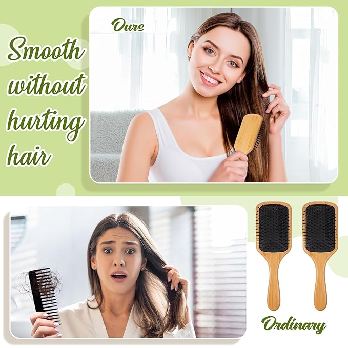 Tessco for you 12 Pcs Bamboo Hair Brushes Bulk Wooden Paddle Brush Scalp Massage Bristle Anti Static Engraving DIY Gifts for Women, Party, Wedding(9.65'' X 3.35'',Black Bristles)