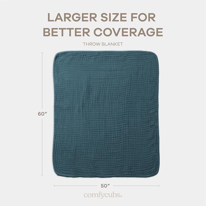 Comfy Cubs Adult Muslin Blanket 50x60” Throw Swaddle Blankets, Neptune | 6 Layer Soft, Breathable & Lightweight Muslin Adult Blanket - Machine Washable & Designed in the US Bedding for All Seasons