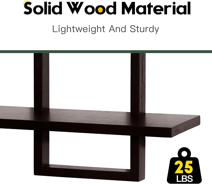 Floating Shelves for Wall,Decorative Wall Shelves,Plants Shelf Framed | Square Wall Decor,Art Sconces Artificial Vases Hanging Storage Shelf for Bathroom Living Room Modern,Wood,2 Tier,2PCS,Walnut