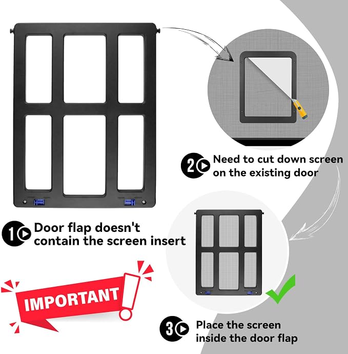 Large Dog Door for Screen Door - 11.2"x14.4" Magnetic Flap Pet Door with Lockable Insert, Ideal for Medium to Large Dogs, Sliding Door Compatible, Black