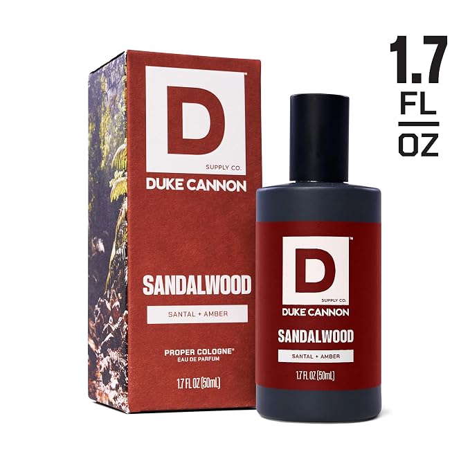 Duke Cannon Proper Cologne for Men, Sandalwood (Santal + Amber), Long-Lasting Eau de Parfum, 1.7 fl oz