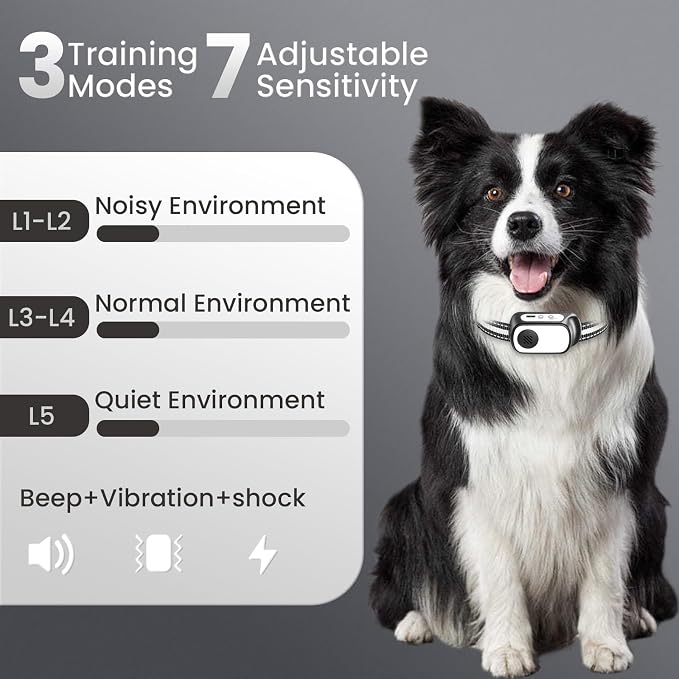 Dog Bark Collar for Large Medium Small Dogs, Rechargeable Smart Bark Collar, Anti Barking, Humane Dog Training Device with 5 Adjustable Sensitivity Beep Vibration