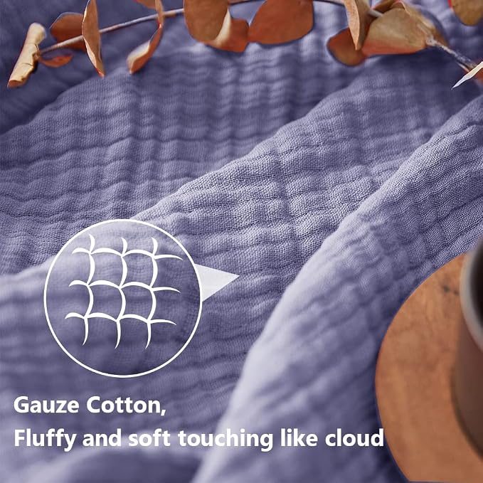 Simple&Opulence Cotton Muslin Throw Blanket for Bed, Couch, Knit Woven Gauze Blanket with Tassels, Soft Lightweight Cozy Pre-Washed Breathable Farmhouse Decoration for All-Season (Lavender)