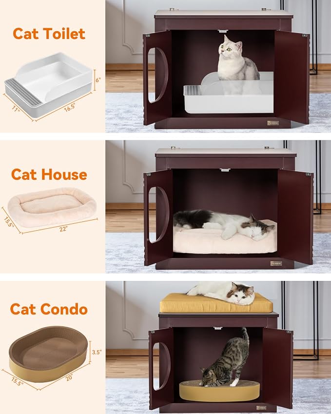 PETSFIT Cat Litter Box Enclosure, Unfold to Use, No Assembly Needed, Cat House & End Table, Fits Most Boxes (Espresso)