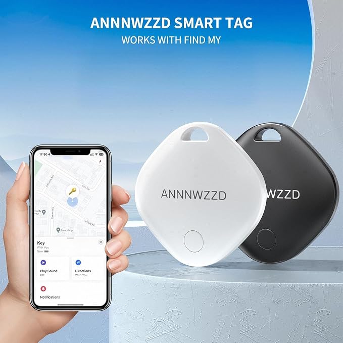 ANNNWZZD Tags 2 Pack Item Finders with Apple Find My APP (iOS Only) Help You Track Your Keys, Wallet, Luggage, Backpack, Super Lightweight (White+Black, 2 Pack)