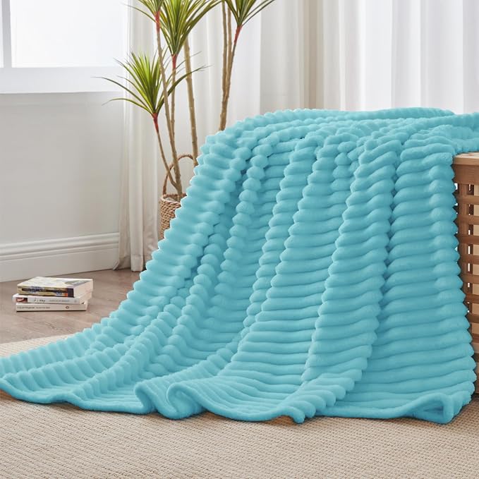 BEDELITE Ribbed Twin Blanket for Couch & Bed, Sky Blue, 60"x80" | Ultra-Soft Plush Fleece, Cozy, Warm Yet Lightweight, Ribbed Texture, Home Decor, Machine Washable, Giftable, All-Season Use