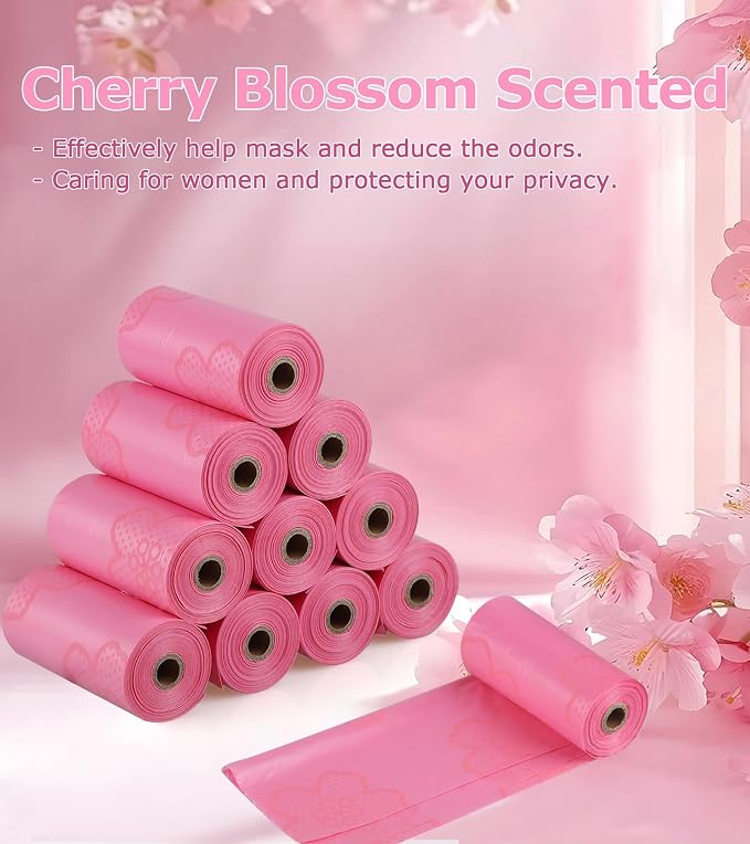 300PCS Cherry Blossom Scented Sanitary Napkin Disposal Bags, Pink Disposable Sanitary Bag Personal Care Disposal for Tampons Trash Bag, Disposable Mini Bags for Women Privacy Handling Bag Diaper Sack
