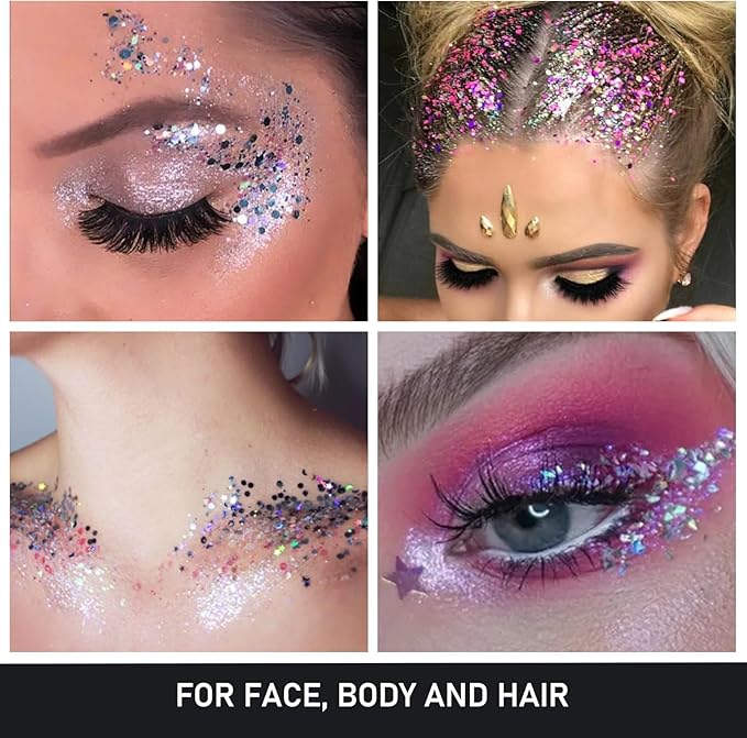 6 Colors Glow Body Glitter Gel, Glow in The Dark Hair Face Glitter Gel, Rave Accessories for Festivals Carnival UV Black Light Party