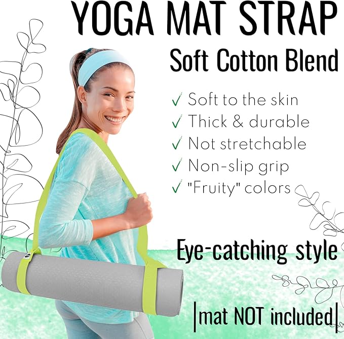 TECEUM Yoga Mat Strap – Extra Soft & Thick Cotton Carrier for All Mats | Adjustable Skin-friendly & Non-Slip Mat Holder Sling in 30+ Colors [Mat Not Included]