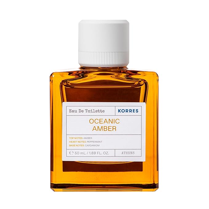 KORRES Eau de Toilette, Oceanic Amber Fragrance Spray, Unisex Perfume with Amber, Peppermint, Cardamom, Cedar & Black Pepper, Apple Blossom Accents, Fougere-Ambery Scent for Women and Men, 1.69 Fl Oz