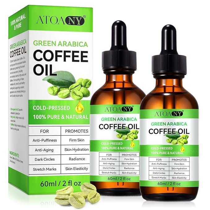 Coffee Essential Oil, Coffee Oil for Skin, Green Coffee Bean Oil for Face & Hair Growth, Cellulite, Reduces Puffiness, Dark Circles, Stretch Marks, Skin Tightening, Cold-Pressed, 4 Fl Oz