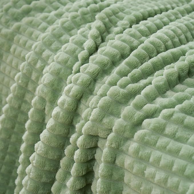 Puncuntex Fleece Throw Blanket Sage Green 90"×90" with Square Grid Design | Super Soft Plush Cozy Flannel Throw Blanket Luxury for Couch Sofa Chair
