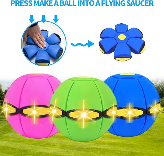 2PCS Magic Bouncing Ball, Magic Meta - Ball, Children's Magic Bouncing Balls, Dual Form Flying Saucer, Parent-Child Interaction with 3 Light Suitable for Indoor & Outdoor Play Green and Blue