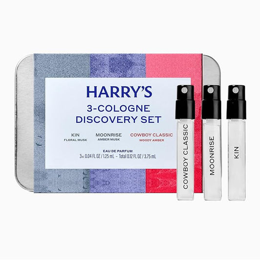 Harry's Cologne Discovery Set - 3 Colognes, Cowboy Classic, Kin, Moonrise, Long-Lasting Eau de Parfum Men's Fragrance, 1.25 mL