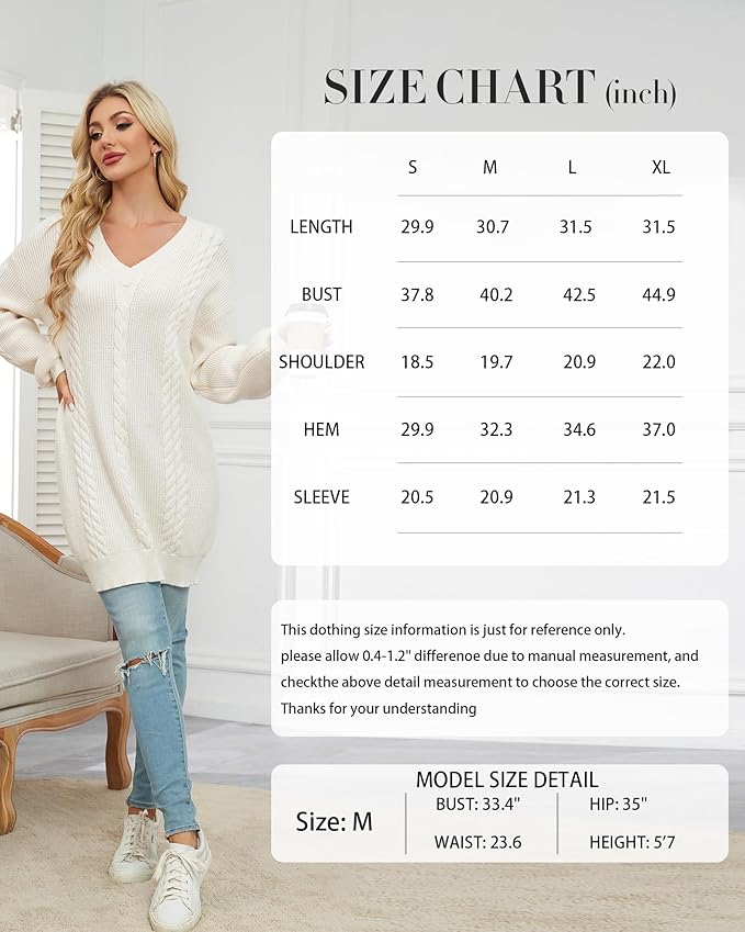 Women's Pullovers Jumper Sweaters Lantern Sleeve Casual V Neck Fall Knit Mini Sweater Dresses