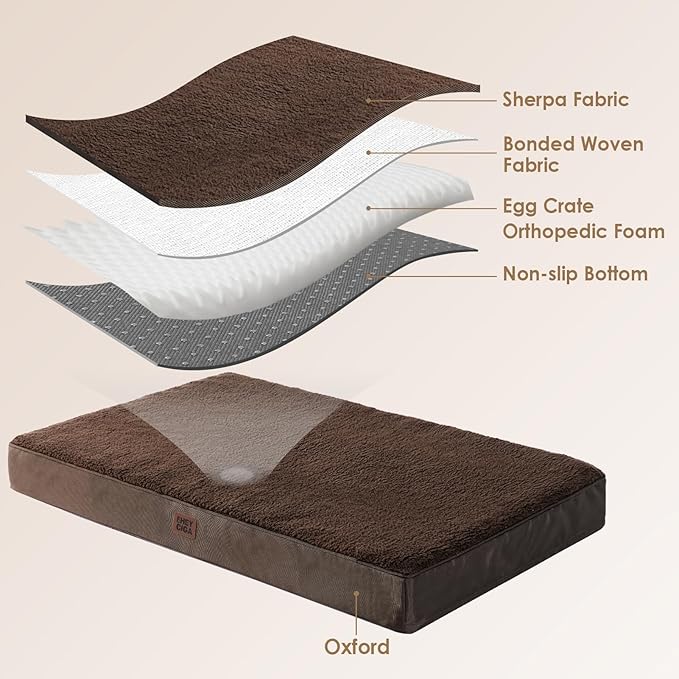EHEYCIGA Orthopedic Dog Bed Large with Removable Washable Cover, 47IN Brown | Egg Crate Foam Support, Durable Oxford fabric, Non-Slip Bottom, Machine Washable, Soft Waterproof Plush Pet Bed Mat For Crate