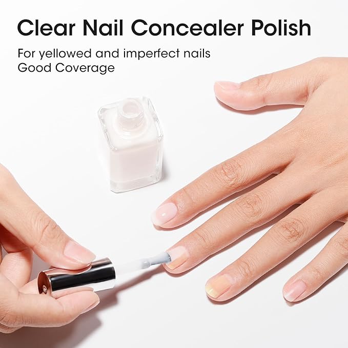 GELLEN 4-In-1 Illuminating Nail Concealer Base Coat Nail Polish Sheer Milky White | Quick Air Dry Calcium-Formula Regular Nail Polish Smooth Strengthen Natural Nails, Not UV Gel | Toxin TPO HEMA Free