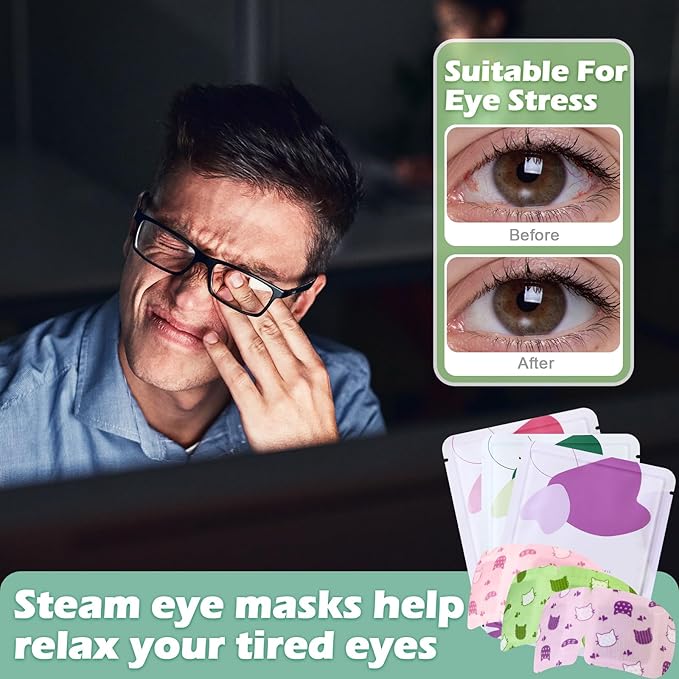 96 Pack Steam Eye Mask Disposable Self Heating Warm Compress for Dry Eyes, Unscented Lavender Rose Scented for Women Men Sleep Spa Travel Relaxing Gift