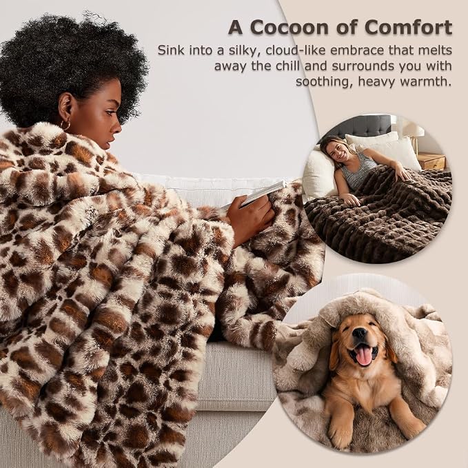 WDCOZY Luxury Bubble Throw Blanket, Brown Faux Rabbit Fur Mink Plush Throw for Couch Sofa Bed, Super Soft Fluffy Cozy Decorative Blanket, Thick and Warm, Living Room Decor, Small 50x60 inches