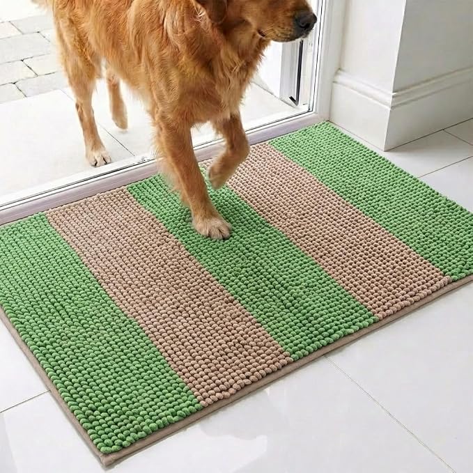Muddy Mat® Super Absorbent Loop-Thread Chenille Dog Door Mat for Muddy Paws – Non-Slip, Machine Washable Indoor Entry Rug, Quick-Dry Pet Mat for Entryway – Olive Sand 19"x30"