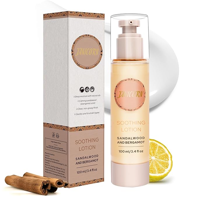 Sandalwood & Bergamot Aromatherapy Lotion – Lightweight Moisturizer for Body & Massage, Gentle Warming Care with Woody-Citrus Aroma for Grounding and Refreshing Self-Care, 3.4 fl oz / 100 ml