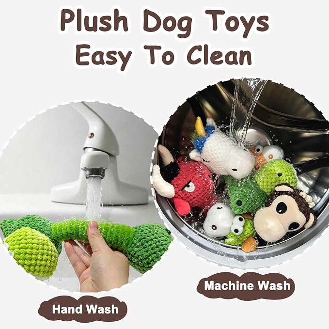 Squeaky Plush Dog Toys, Cute Animal Pet Toy for Small Dogs, Dinosaur