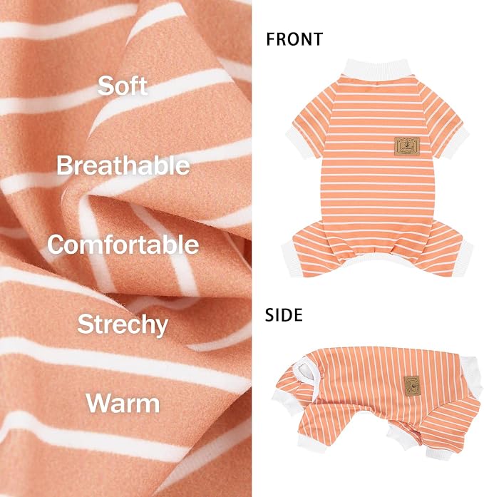 XPUDAC 4 Pack Dog Pajamas Striped Dog Clothes for Small Medium Dogs Girl Boy Comfy Puppy Outfit Doggy Jammies Onesie Pet Costume, Purple, Pink, Orange, XS