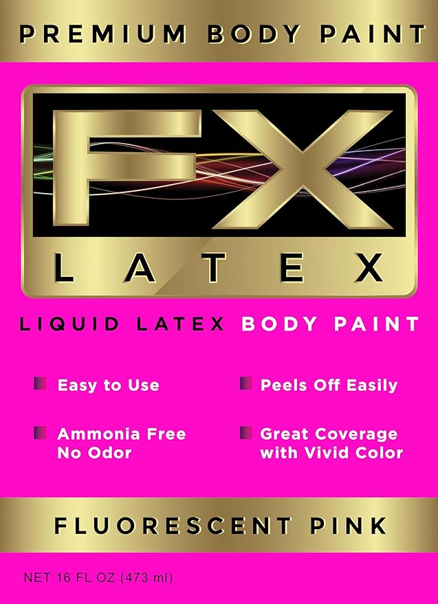 Liquid Latex - Face and Body Paint, Ammonia Free, Easy On and Off, Cosplay Makeup, Create Professional Monster, Zombie Arts 16 Oz (Fluorescent Pink)