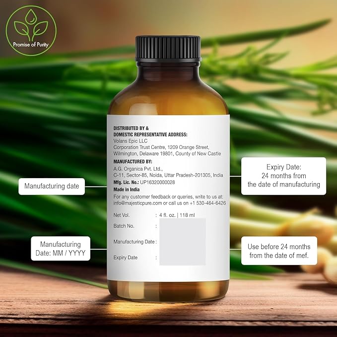 Majestic Pure Essential Oil with Glass Dropper - 100% Pure and Natural - Essential Oils for Diffuser, Aromatherapy, Soap and Candle Making, Lemongrass Essential Oil, Lemongrass Oil, 4 Fl Oz Pack of 2