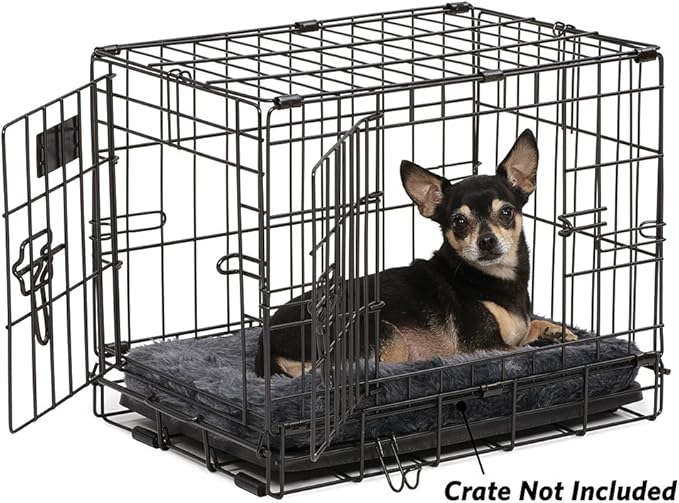 MidWest Homes for Pets QuietTime XXS Dog Bed - Gray Faux Fur Bolster, Ultra-Soft and Machine Washable, Fits 18-Inch Crates and Carriers, for Small Dogs and Cats