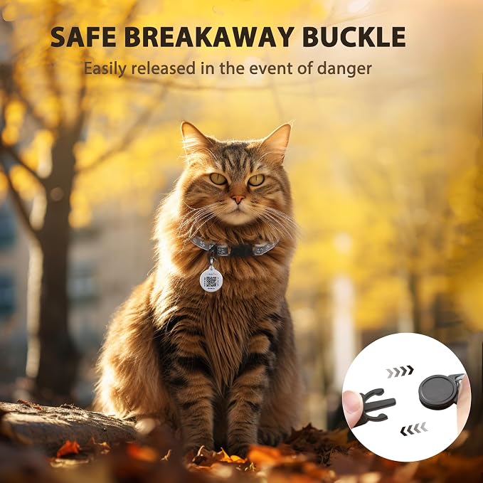 Breakaway Reflective Cat Collar with QR Name Tag & Bell (Grey)