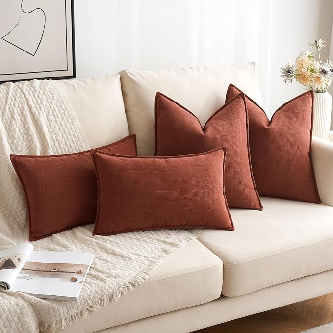 MIULEE Pack of 2 Fall Rust Decorative Chenille Pillow Covers 20x20 Inch | Soft Couch Throw Pillows,Farmhouse Cushion Covers with Elegant Design for Sofa,Bedroom,Living Room,Spring Home Decor